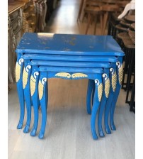 Masifart Mologia Topuzlu Zigon Sehpa Mavi Eskitme